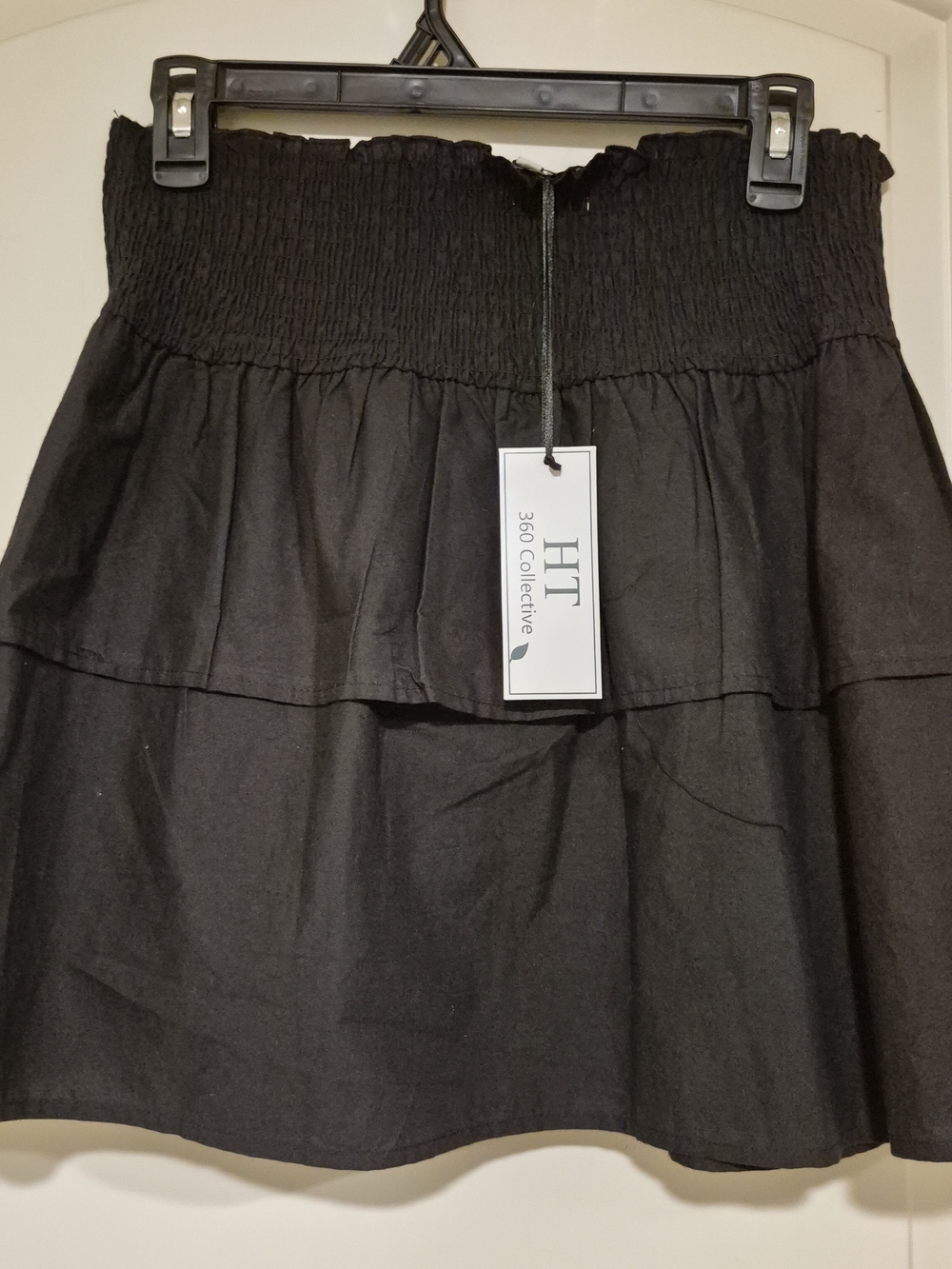 HT Black Tiered Smocked-Waist Skirt